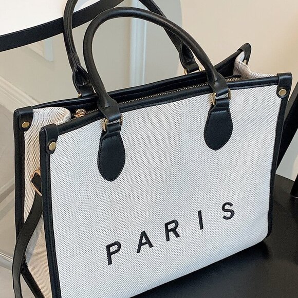 Black Elegant Women's Lightweight Canvas Texture Handbag - Picture 2 of 4